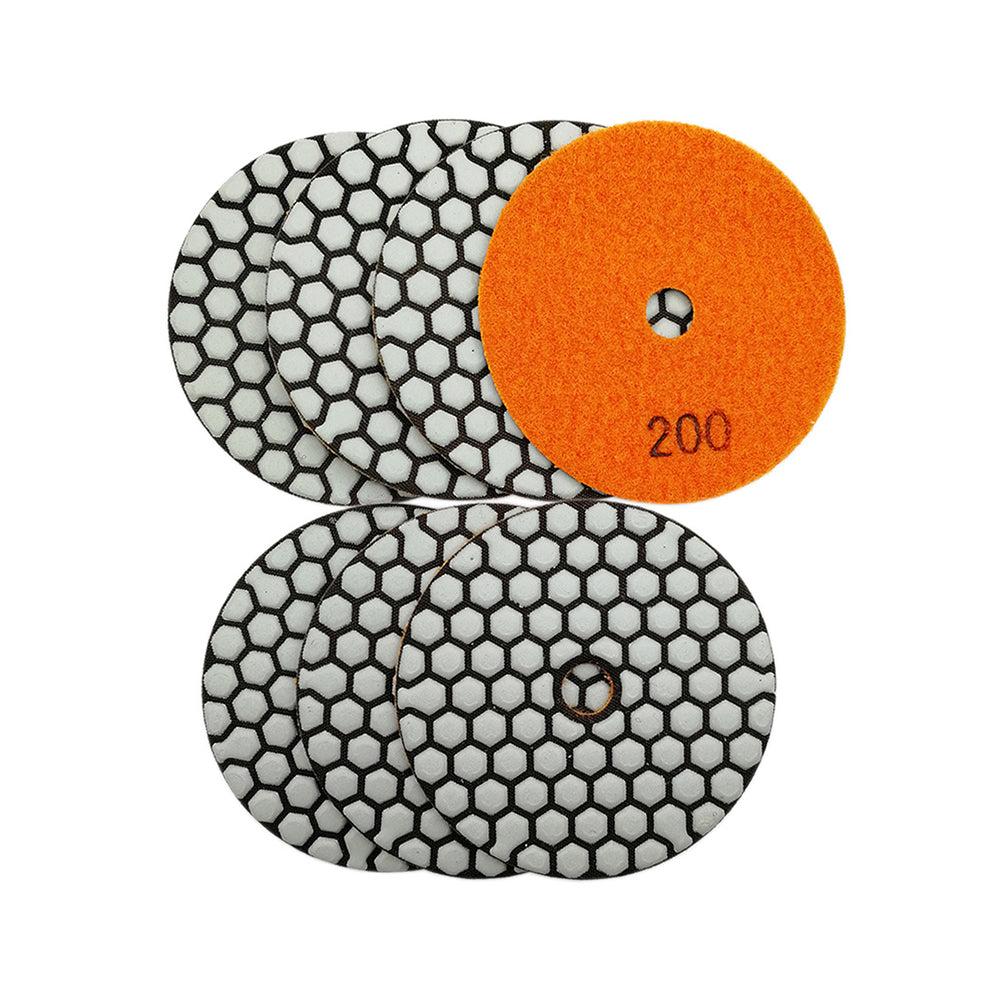 4 inch Dry Diamond Polishing Pad for Granite Marble 7pcs/set Mixed Grits Plus a 5/8-11 Backer - SHDIATOOL