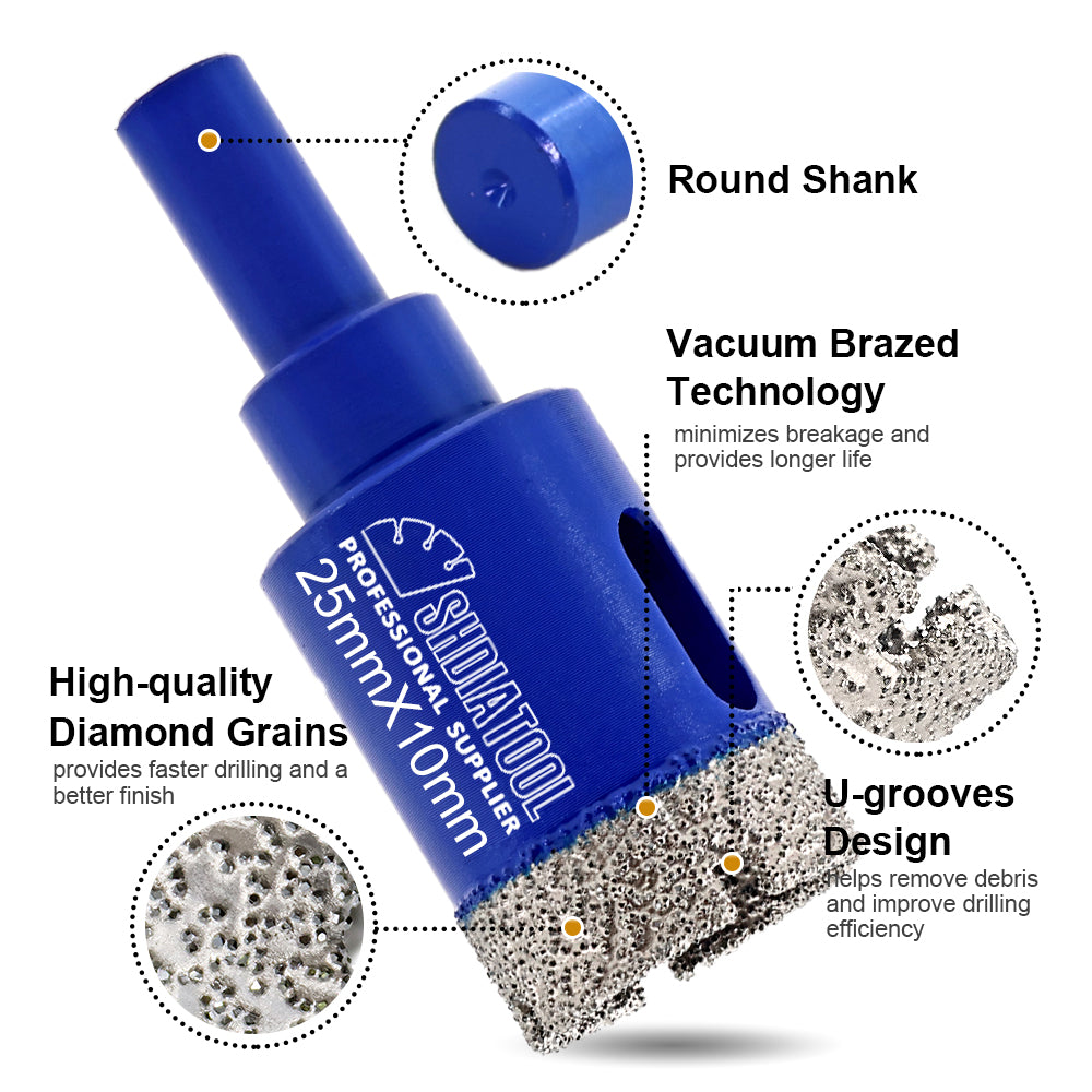 SHDIATOOL Diamond Drilling Bits Set 11pcs 6/6/6/8/10/12/20/25/28/32/35mm Round Shank Granite Marble Ceramic Vaccum Brazed Core Bit