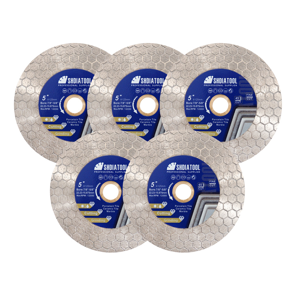 SHDIATOOL Saw Blade 5pcs 4/4.5/5 Inchs Cutting Grinding Ceramic Granite Marble