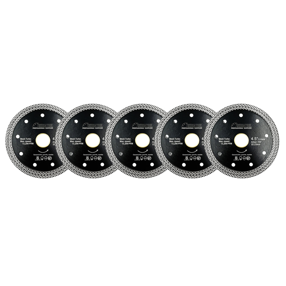 Mesh Turbo Diamond Saw Blades 5pcs 4"/4.5"/5" Porcelain Tile Granite Marble