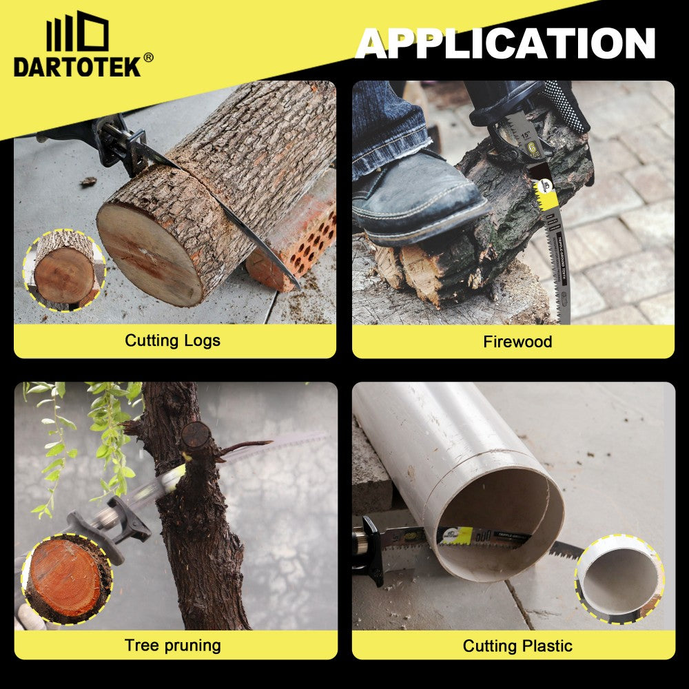 DARTOTEK 4pcs 380mm 15inch Teeth Reciprocating Saw Blade Pruning Saw Cutting 4pcs Log Wood Trimming for Tree Trimming Wood Cutting