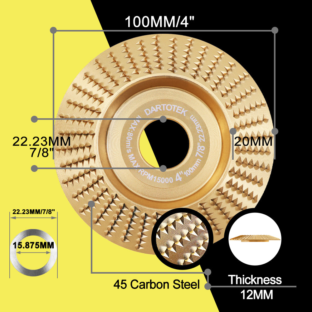 DARTOTEK 1pc 75/100/125mm Wood Grinding Wheel Cup Wheel Milling Disc Plate Carving Profile Plain Bevel Camber Bowl Abrasive Tool Trimming