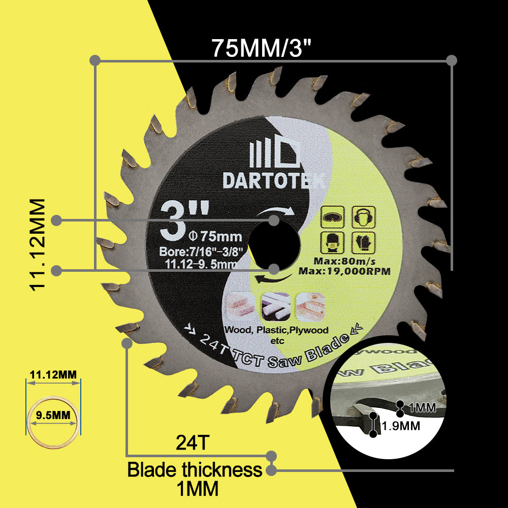 DARTOTEK 2/3/5pcs 3''75MM TCT Mini Diamond Saw Blades For Wood