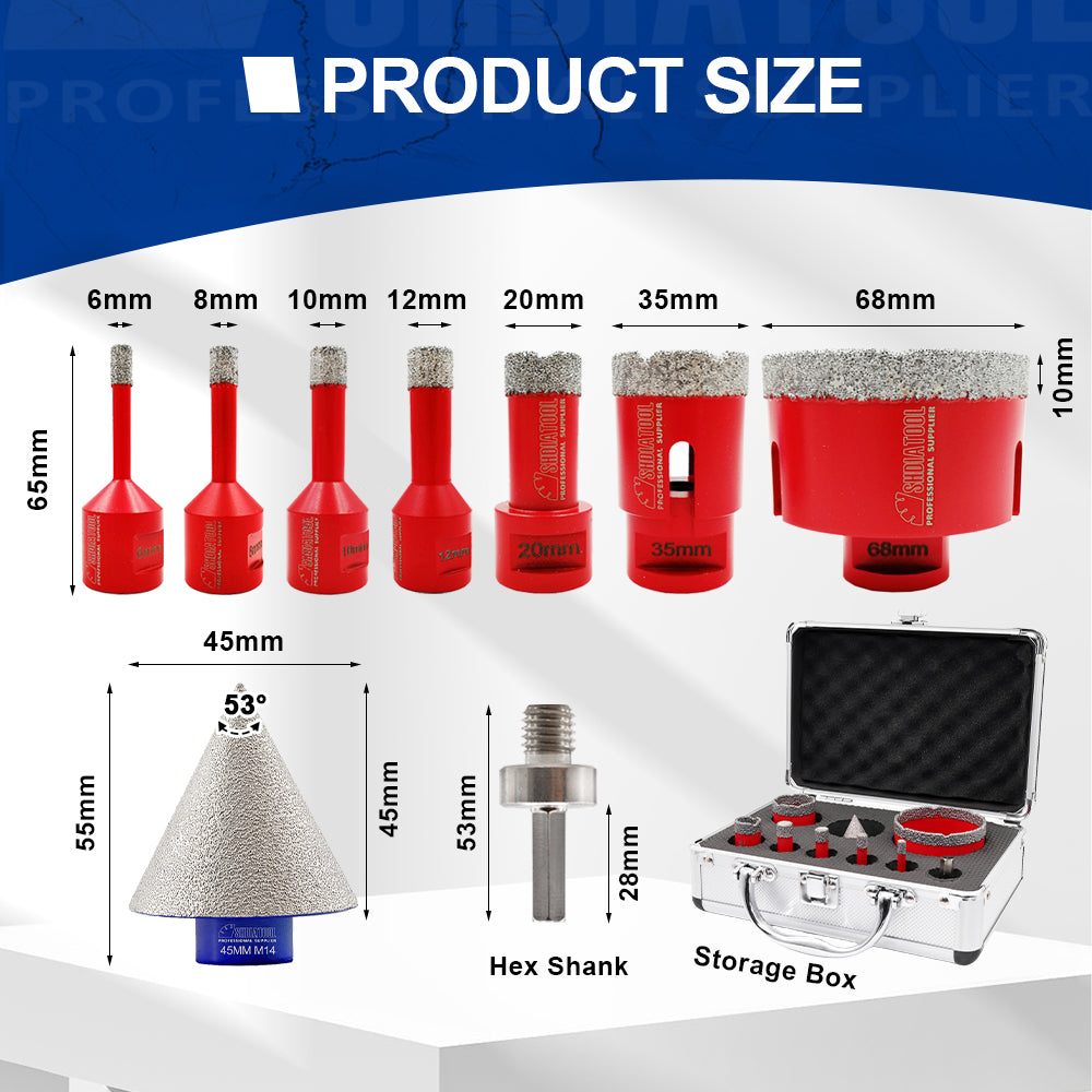 Shdiatool Diamond Core Drill Bits 9pcs/Kit Ceramic Tile Hole Saw Set