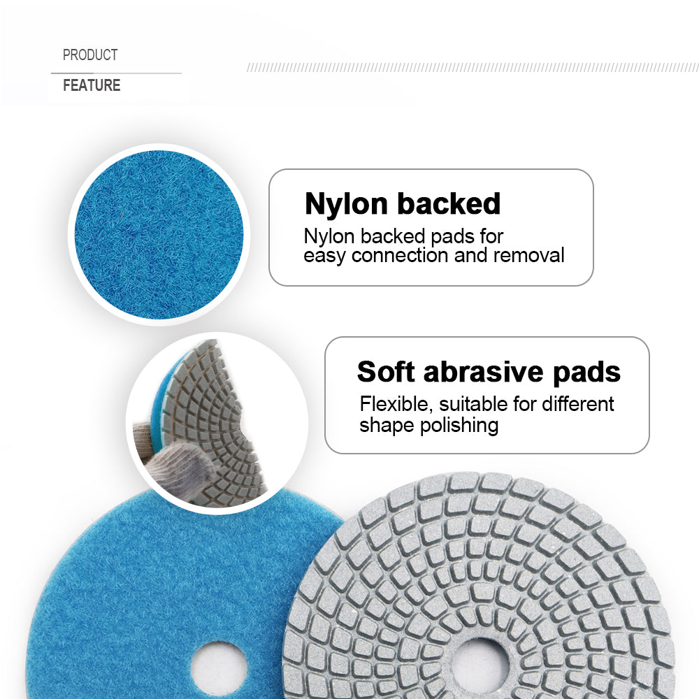 SHDIATOOL 5" Diamond Polishing Pads White Resin Bond for Marble Granite Wet Diamond Sanding Disc Pack of 6pcs or 7pcs - SHDIATOOL