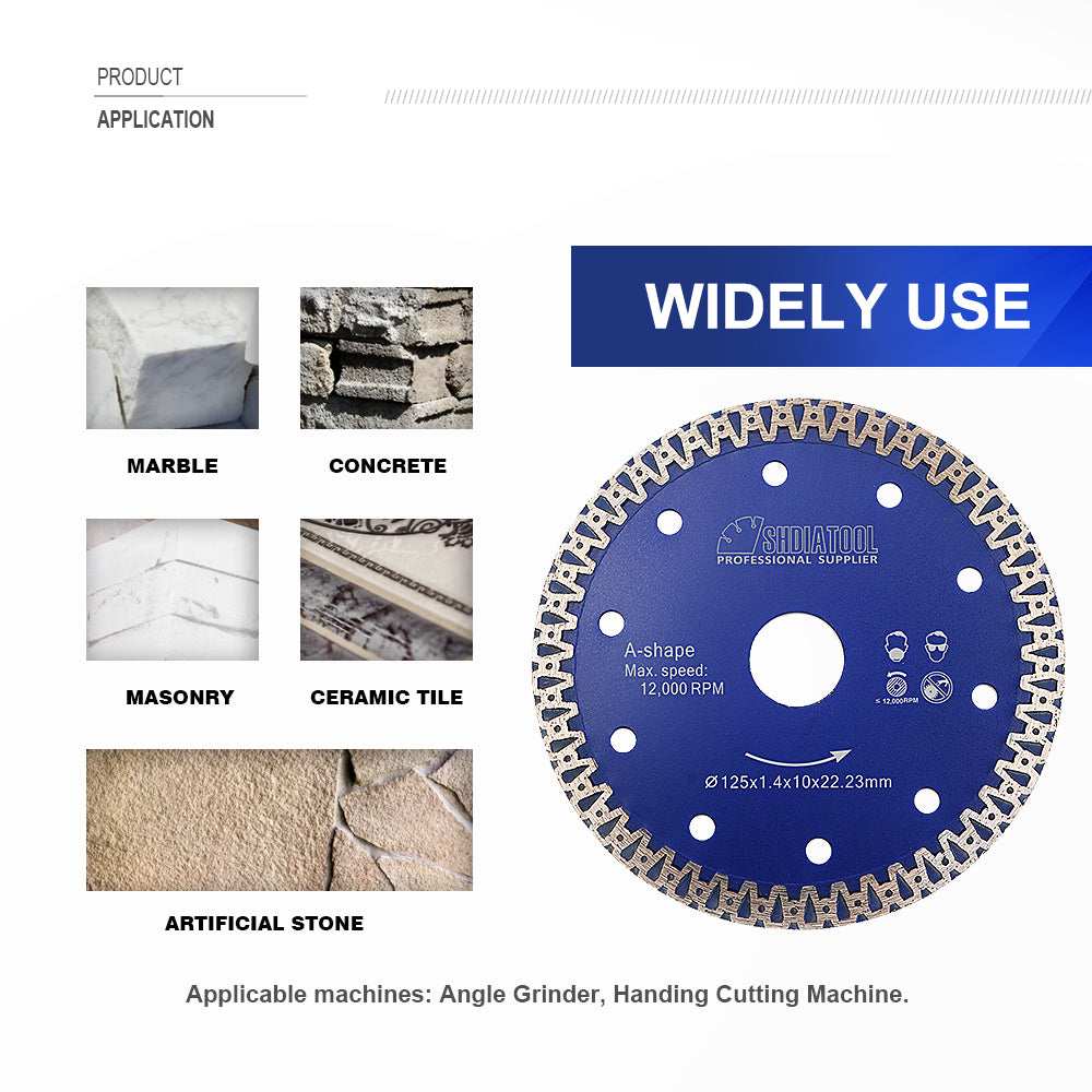 SHDIATOOL Hot Pressed A-Shape Mesh Turbo Diamond Blade Dia115/125mm Bore 22.23mm for Tile Marble Masonry - SHDIATOOL
