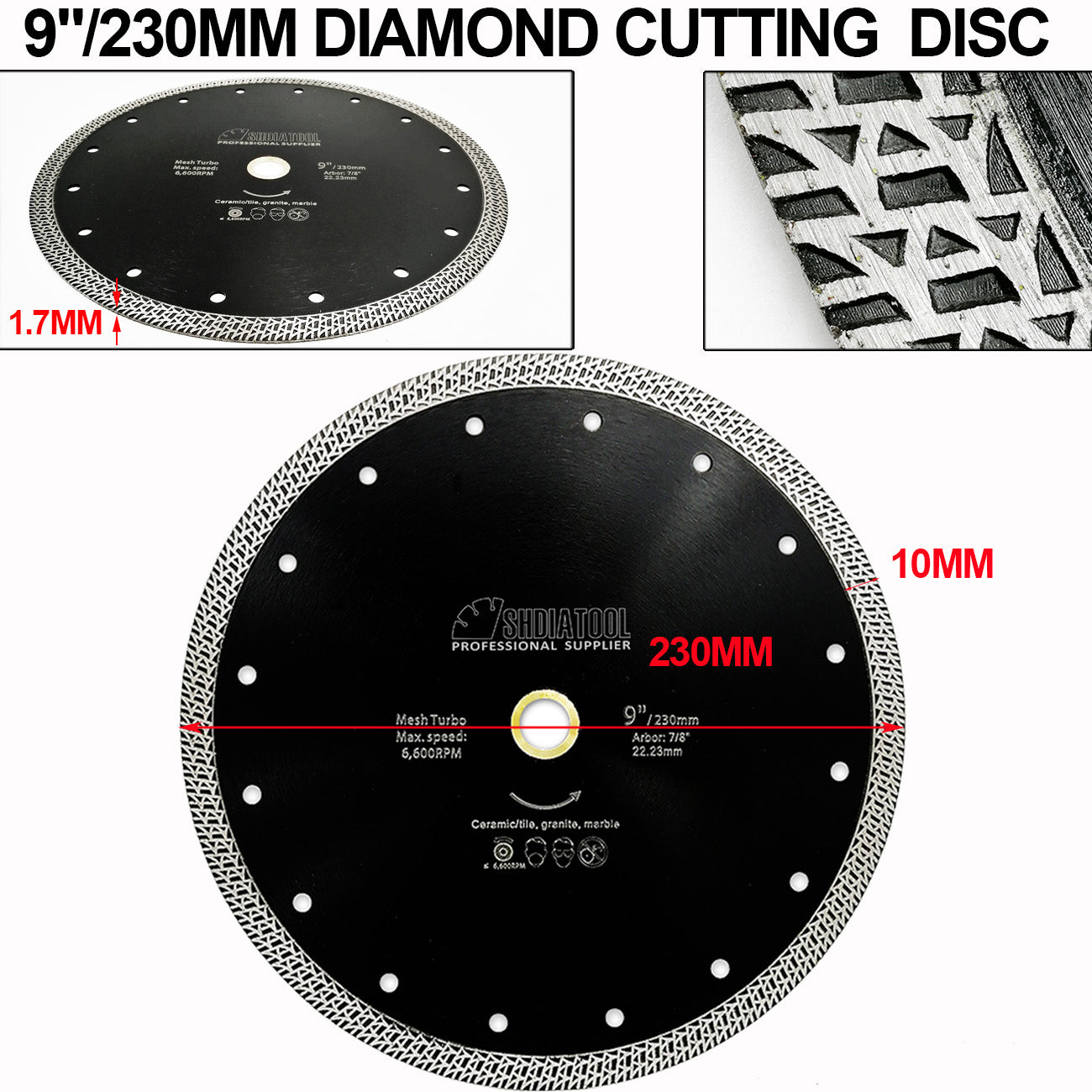5pcs 4"/4.5"/5"/7"/9" Mesh Turbo Diamond Saw Blades Cutting Porcelain Tile SHDIATOOL - DIATOOL