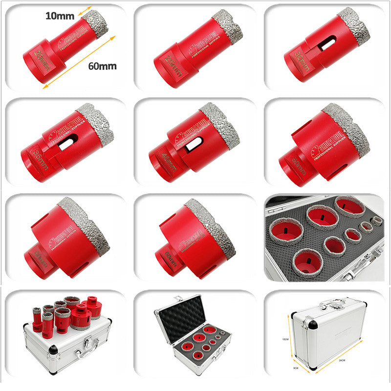 SHDIATOOL Red Diamond Drill Core Bits Kit with Box and an Adapter for Tile Porcelain Granite Marble Spain Warehouse - SHDIATOOL
