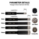 SHDIATOOL Dry Diamond Drill Bits with 3/8 Inch Hex Shank Set for Granite Marble Ceramic Tile 6mm - SHDIATOOL