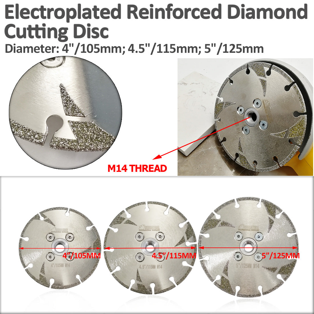 Electroplated Ox-horn Reinforced Diamond Cutting and Grinding Blade M14 Thread - DIATOOL