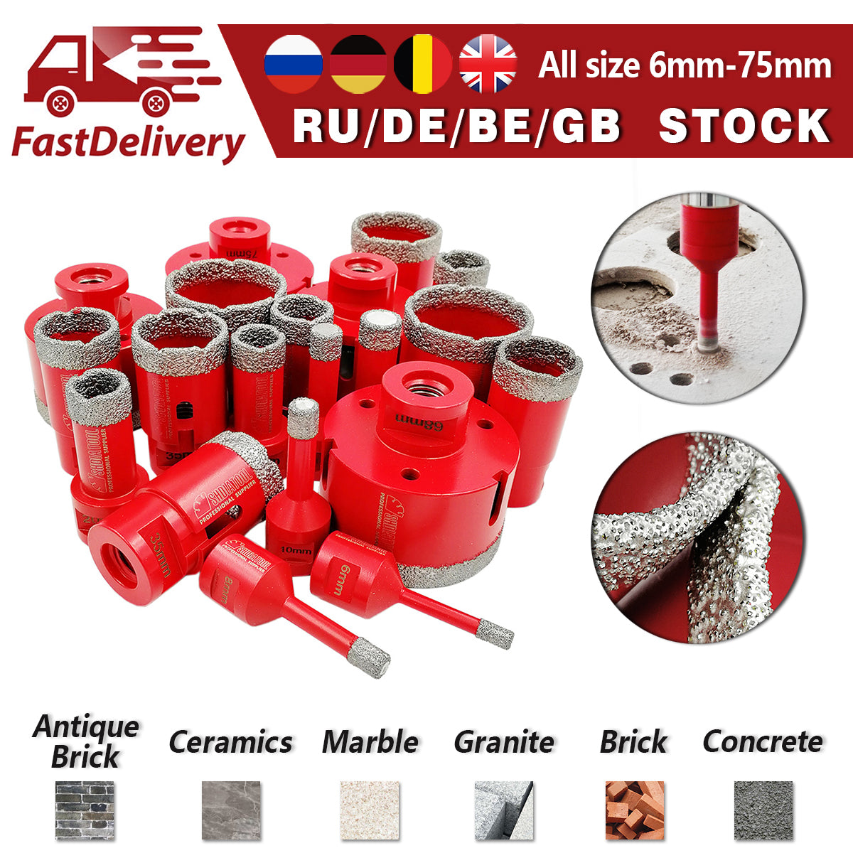 SHDIATOOL Vacuum Brazed Diamond Core Drill Bits with M14 Thread for Porcelain Tile Marble Stone Masonry Hole Saw BE Warehouse - SHDIATOOL