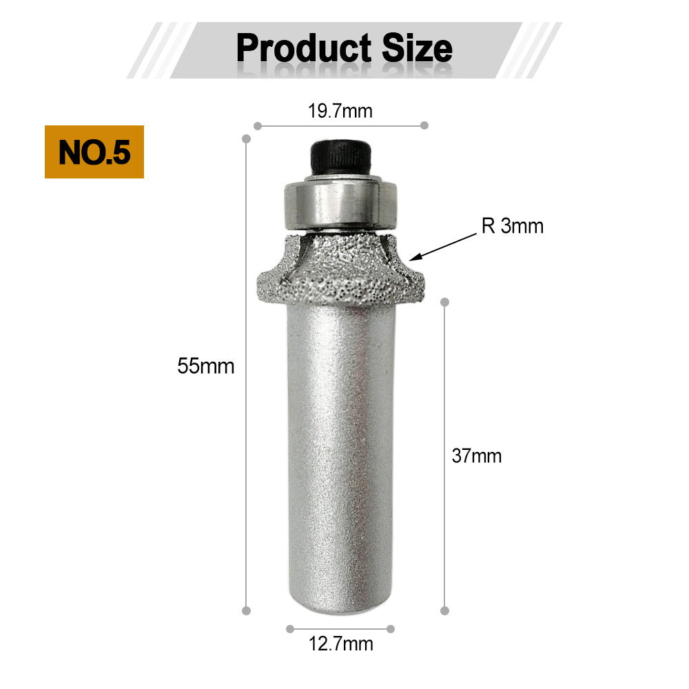 2pcs Radius Vacuum brazed diamond router bits for stone, Radius 3mm 12.7mm shank for edge profile - SHDIATOOL
