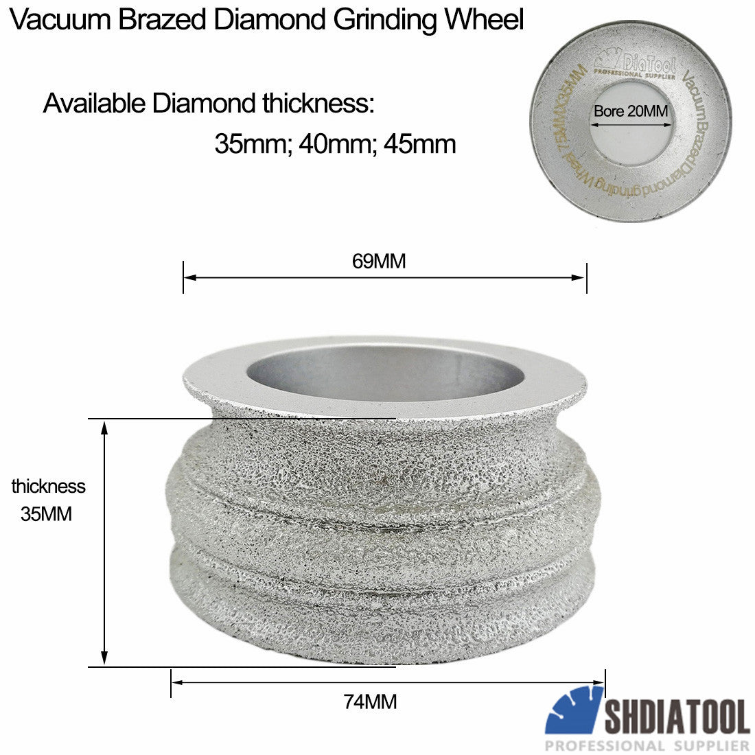 3"/75mm Vacuum Brazed Diamond Hand Convex Grinding Disc - DIATOOL