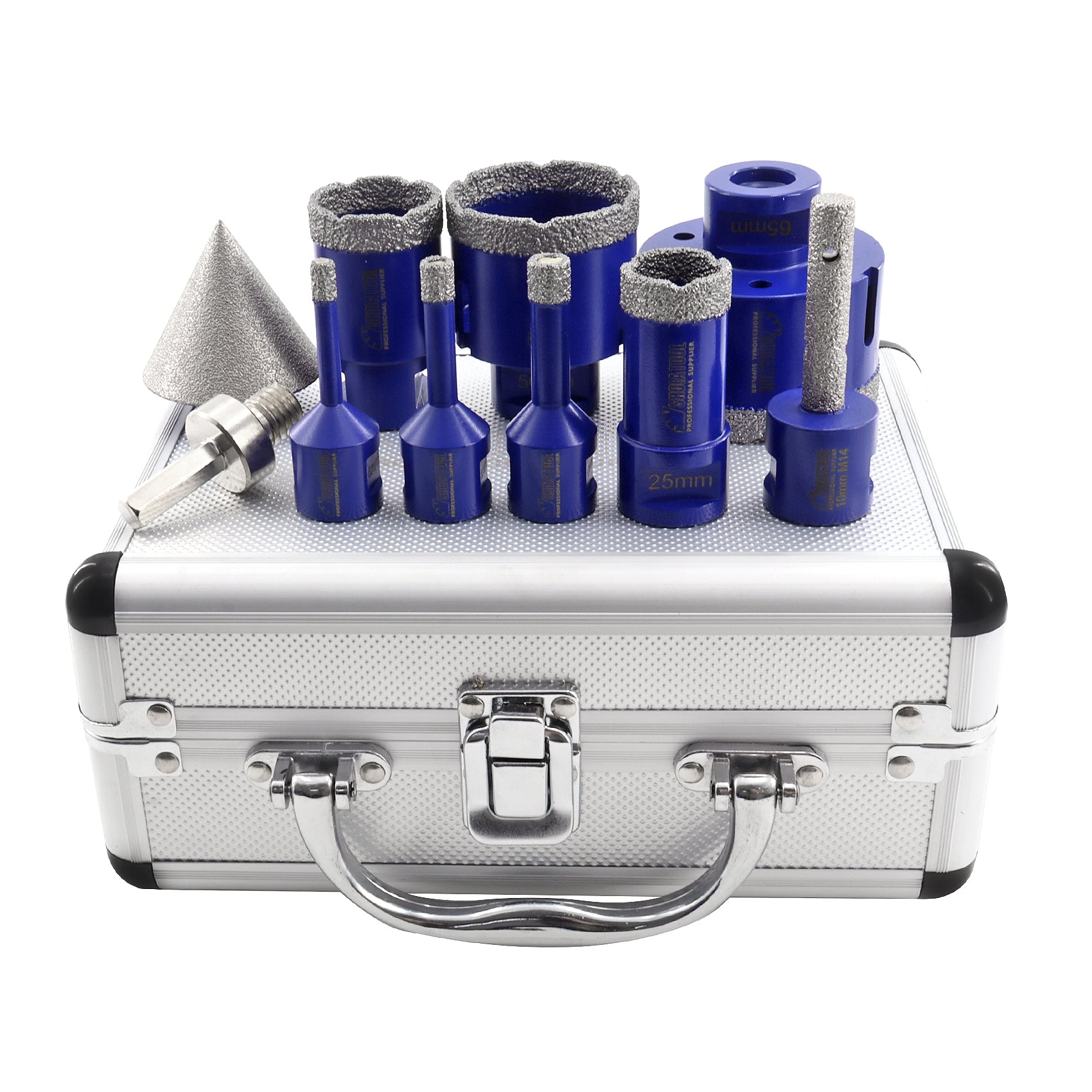 SHDIATOOL Diamond Drill Core Bits Set with Box M14 Thread for Granite Marble Ceramic Porcelain Tile 6pcs/Box Dia 6/8/10/25/35/50/65mm+10mm Finger Bit+50mm Milling Chamfer Bit+Hex Adapter - SHDIATOOL