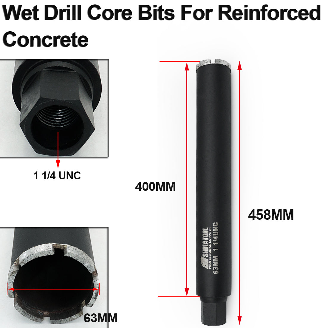 Wet Drill Core Bits for High PSI/Reinforced Concrete 1-1/4" UNC Thread Hole Saw Diameter 25/32/40/51/63/76/102/108/127/152mm available only Sold in Europe - SHDIATOOL