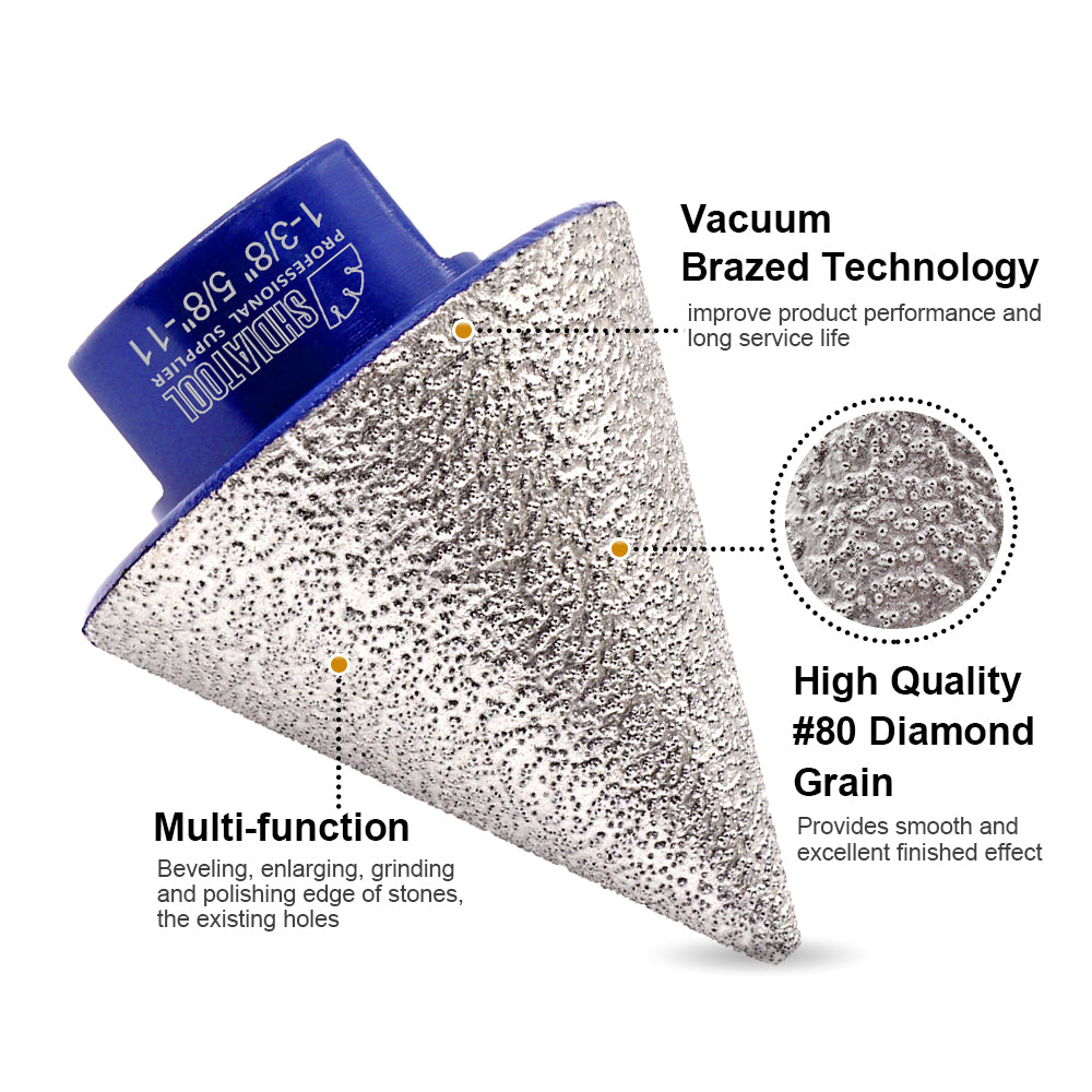 SHDIATOOL Diamond Beveling Chamfer Bits 5/8-11 or M14 or M10 Thread for Granite Marble Tiles Existing Holes Enlarging Polishing Shaping Dia 35/50/75mm - SHDIATOOL