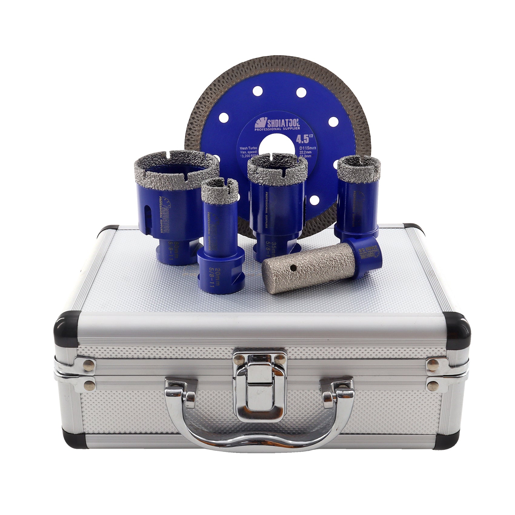 SHDIATOOL Diamond Drill Core Bits Set with 5/8-11 Thread for Porcelain Tile Granite Marble Ceramic 6pcs/Box Dia 20/25/35/50mm+20mm Finger Bit+115mm Saw Blade - SHDIATOOL