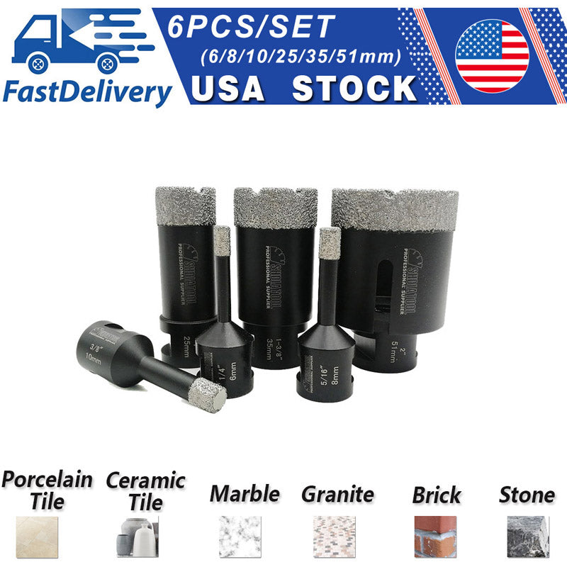 Diamond Core Drill Bits Set for Porcelain Tile Granite Marble Arbor 5/8-Inch-11 Diameter 6/8/10/25/35/51mm SHDIATOOL - SHDIATOOL
