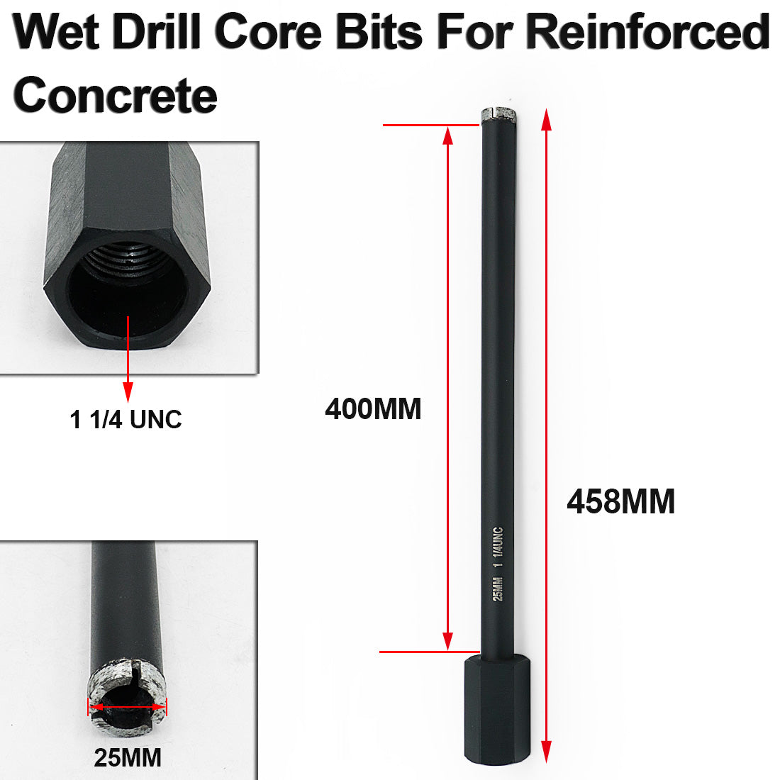 Wet Drill Core Bits for High PSI/Reinforced Concrete 1-1/4" UNC Thread Hole Saw Diameter 25/32/40/51/63/76/102/108/127/152mm available only Sold in Europe - SHDIATOOL
