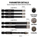 SHDIATOOL Dry Drilling Bits Quick-fit Shank + 6mm Carbide Triangular Drill Bit for Porcelain Tile Ceramic Granite Marble Stone Masonry - SHDIATOOL