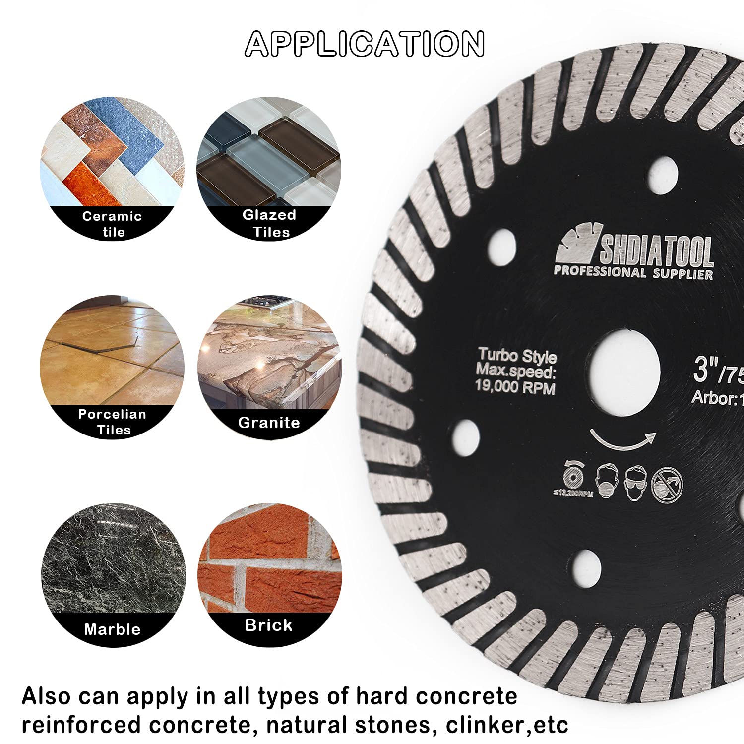 SHDIATOOL 3" 10pcs/pack Diamond Hot Pressed Turbo Blade for Hard Ceramics Tiles - SHDIATOOL