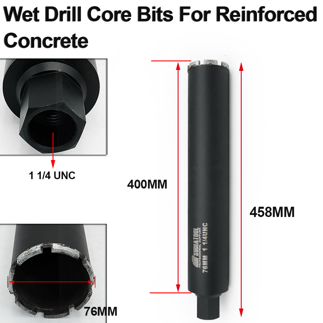 Wet Drill Core Bits for High PSI/Reinforced Concrete 1-1/4" UNC Thread Hole Saw Diameter 25/32/40/51/63/76/102/108/127/152mm available only Sold in Europe - SHDIATOOL