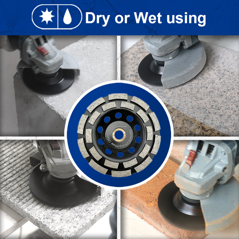 SHDIATOOL Double Row Diamond Grinding Cup Wheel for Concrete Granite Marble Masonry Brick Fits 7/8 Inch Arbor Diameter 4" 4.5" 5" 7"