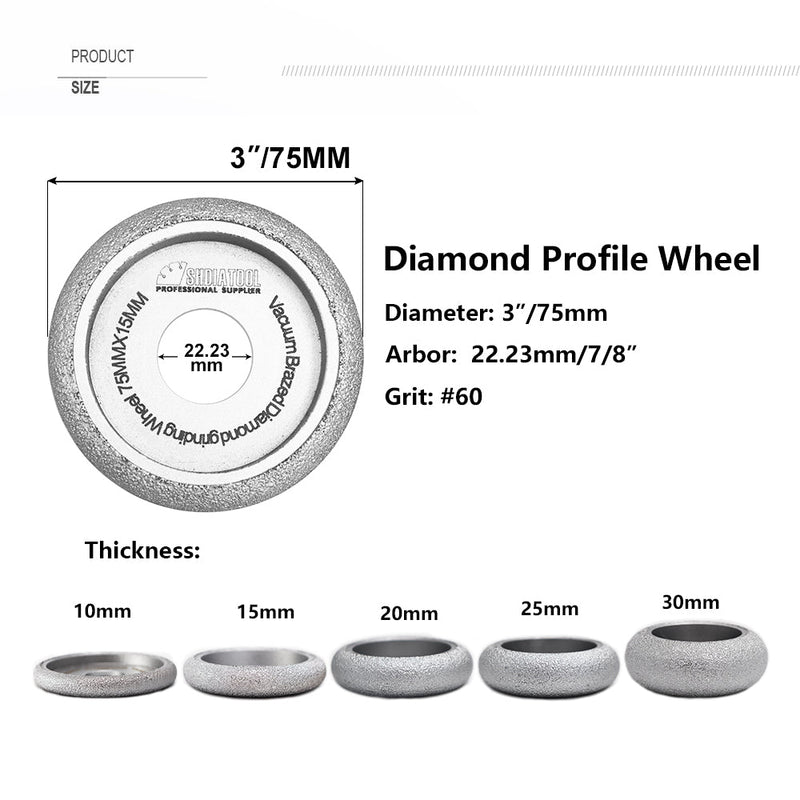 3"/75mm Vacuum Brazed Diamond CONVEX Wheel Grinding Disc - SHDIATOOL