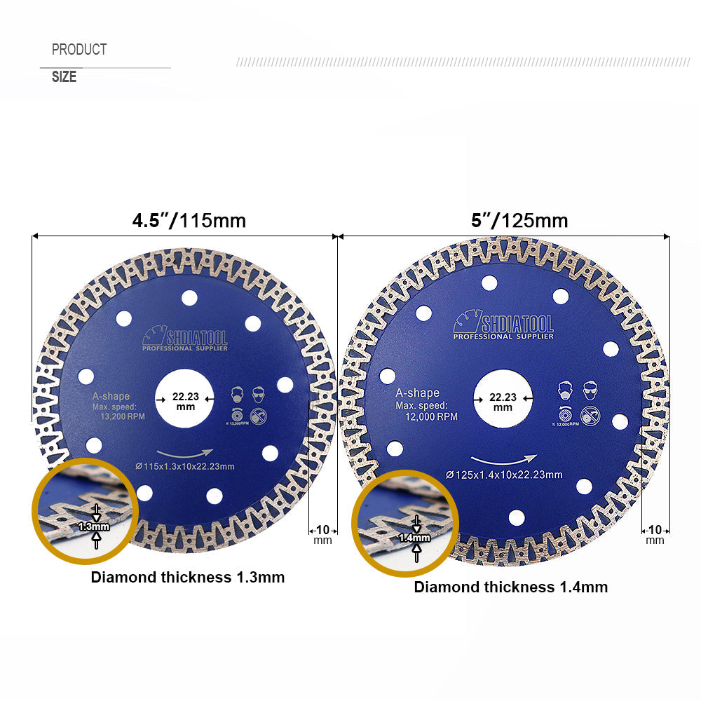 A-Shape Mesh Turbo Diamond Blade 4.5" 5" Cutting Tile Marble Masonry - SHDIATOOL