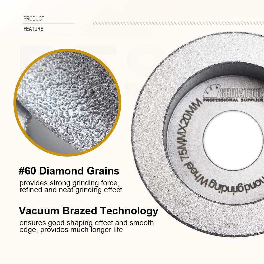 SHDIATOOL 3"/75mm Diamond Grinding Disc of Half-Round Edge 2pcs Marble Granite - SHDIATOOL