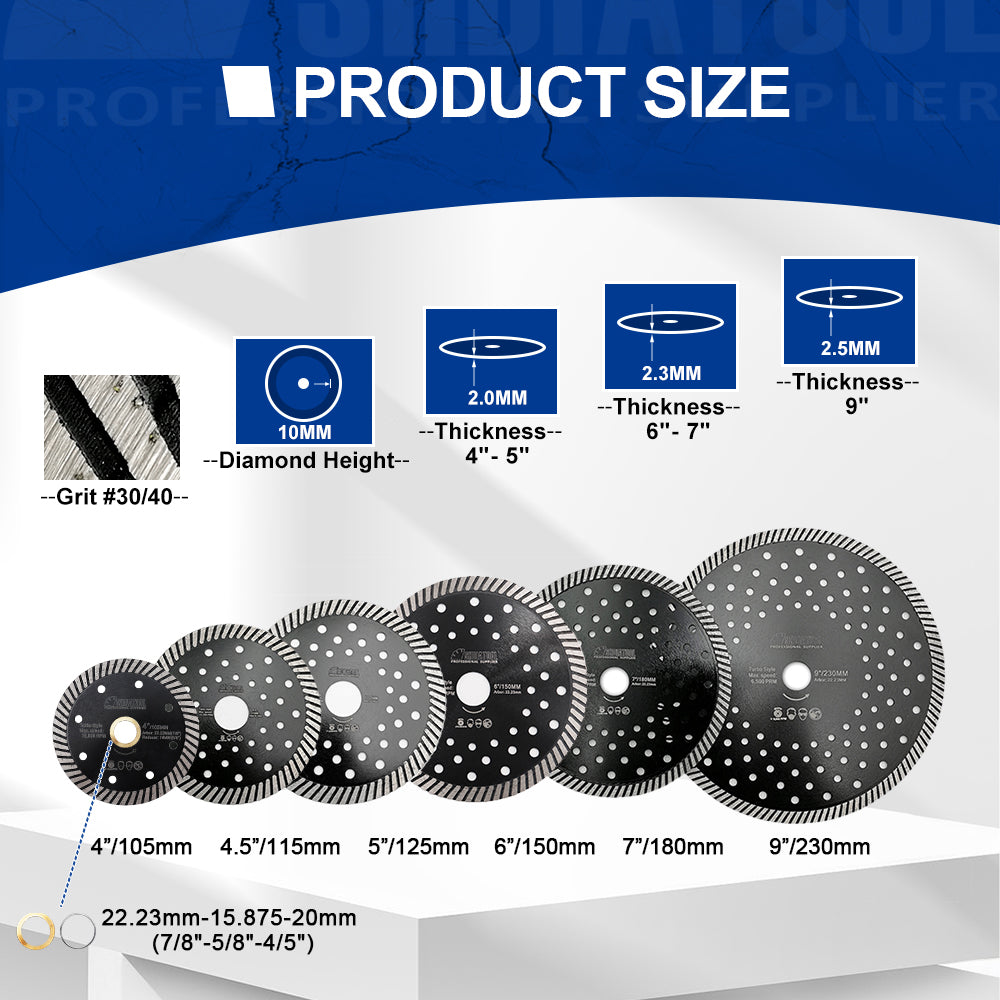 SHDIATOOL 4.5-9inch Turbo Diamond Saw Blade for Cutting Tile Granite Marble Concrete
