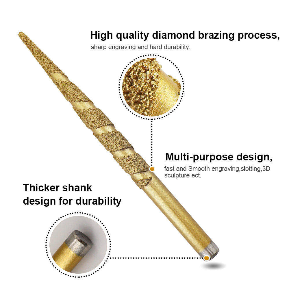 2pcs CNC Diamond Cone Type with Ball End Engraving Bits for Granite Marble Ceramic