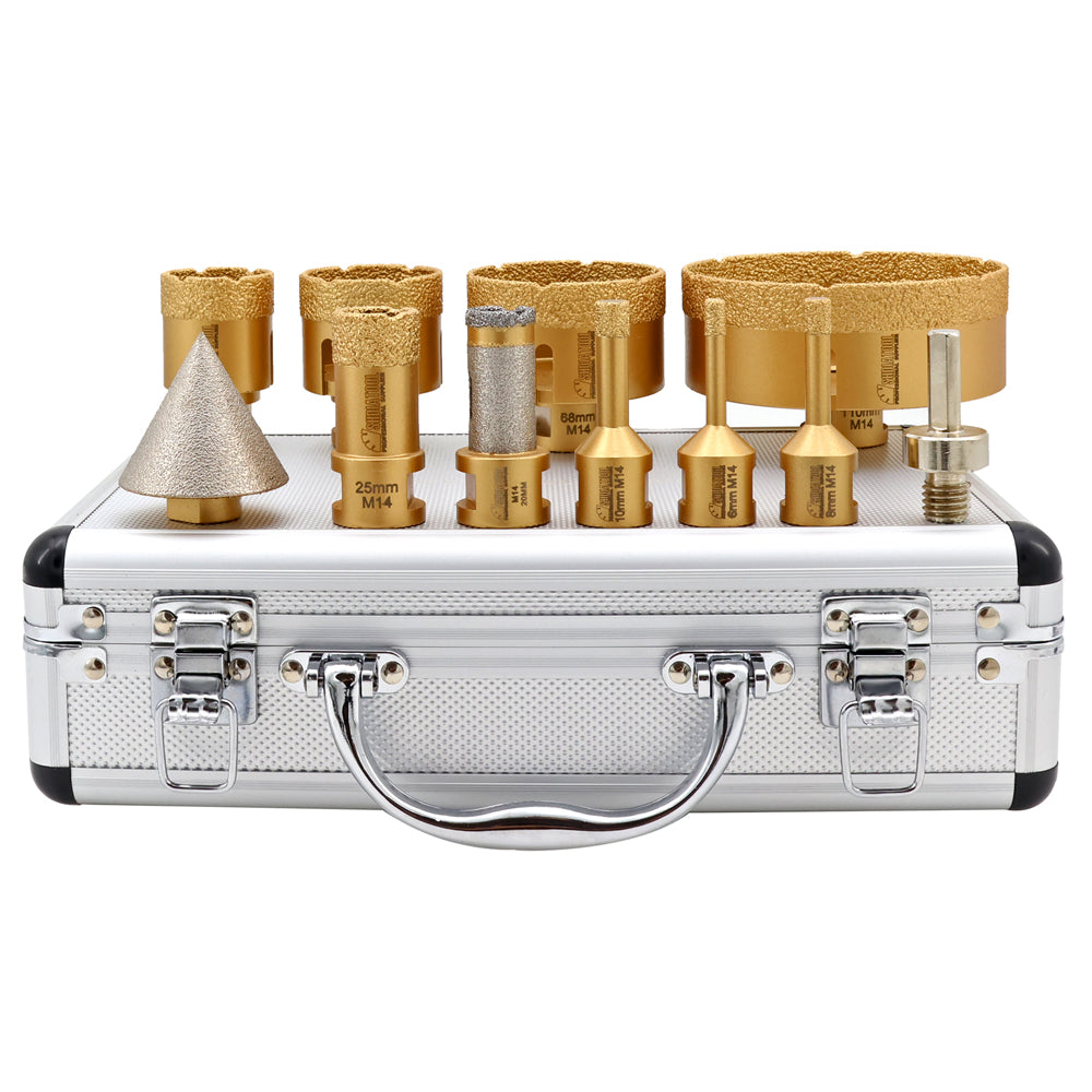 DE Warehouse Shdiatool M14 Thread 11pcs/kit Vacuum brazed diamond Core Chamfer Bits for Tile Marble Concrete