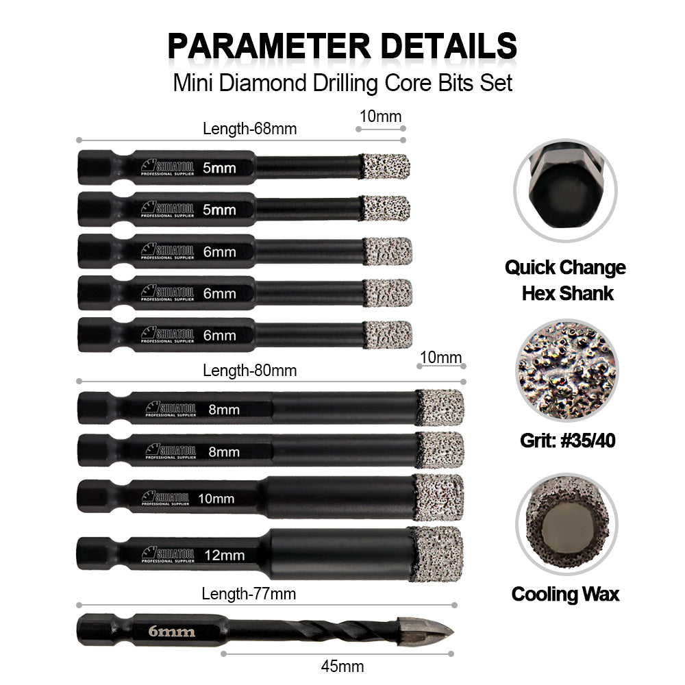 Diamond Core Bit 10pcs Granite Marble Masonry Concrete Hole Saw Quick-fit Shank
