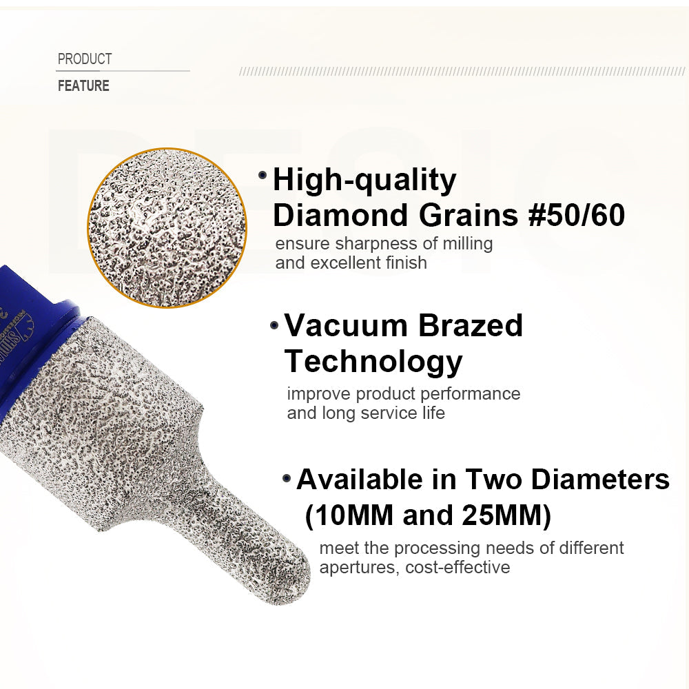 Diamond Milling Finger Bits for Enlarge Hole Special-shaped in Marble Masonry 10mmx25mm - SHDIATOOL