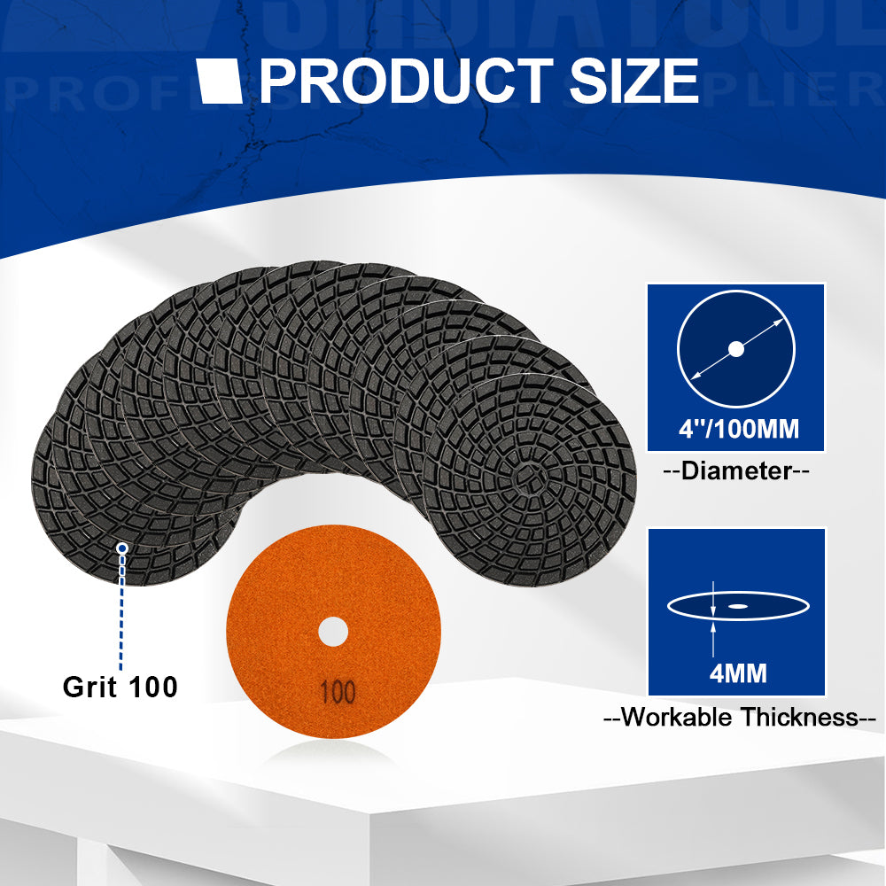 SHDIATOOL 4" Concrete Wet Diamond Polishing Pads Polishing  Concrete 9/12pcs