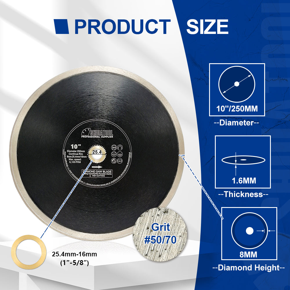 SHDIATOOL 2pcs/5pcs Continuous Rim Diamond Blade cutting Porcelain Tile Ceramic marble8"10"12"14"