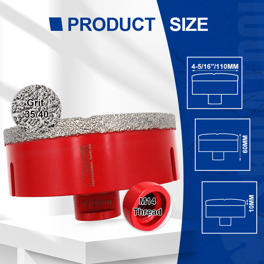 SHDIATOOL Diamond Core Drill Bit with M14 Thread for Porcelain Marble Hole Saw
