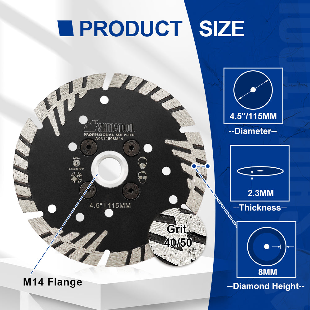 Turbo Saw Blade With Slant Protection Teeth 5pcs 4/4.5/5" Concrete Granite 5/8-11 or M14 Flange