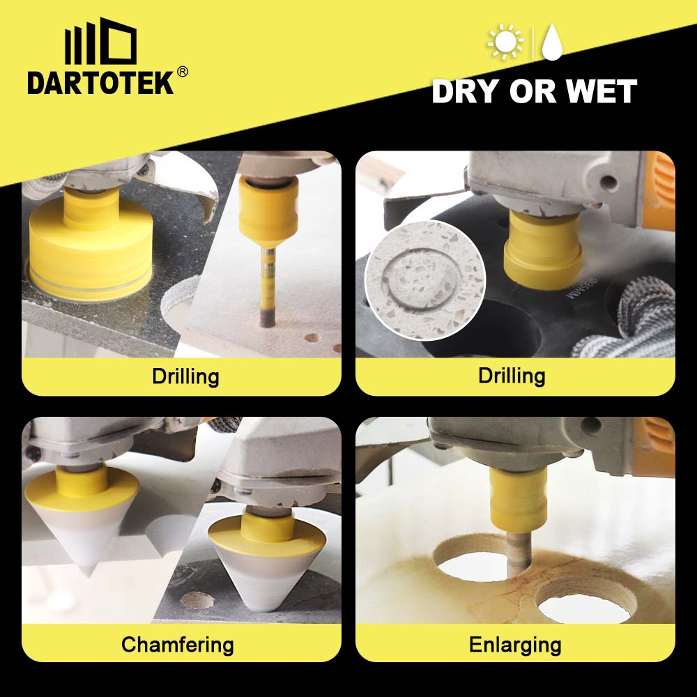 DARTOTEK M14 10Pcs 6-68mm Diamond Drill Core Bit Set Hole Saw 50mm Chamfer 10mm Finger Bits Hex Adapter M14 Marble Tile Tool Kit