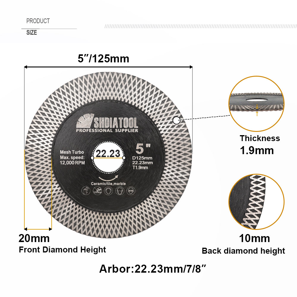 DE Warehouse SHDIATOOL Turbo Saw Blades 5pcs 125mm Cutting Grinding Ceramic Tile Marble