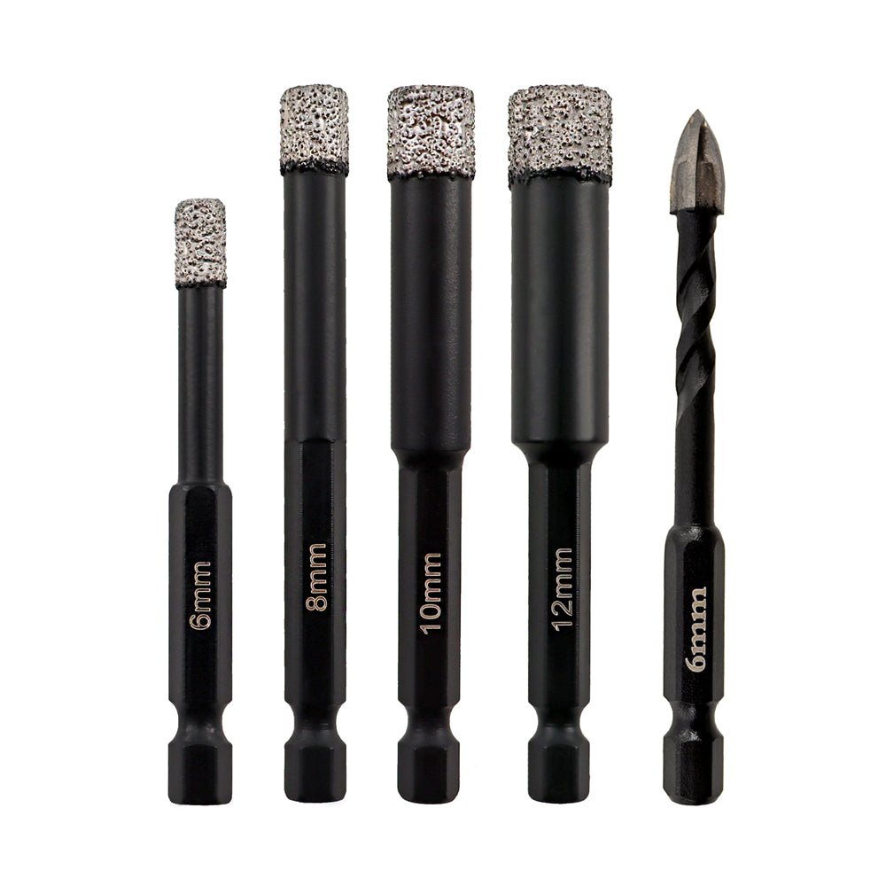 SHDIATOOL Dry Drilling Bits Quick-fit Shank + 6mm Carbide Triangular Drill Bit for Porcelain Tile Ceramic Granite Marble Stone Masonry - SHDIATOOL