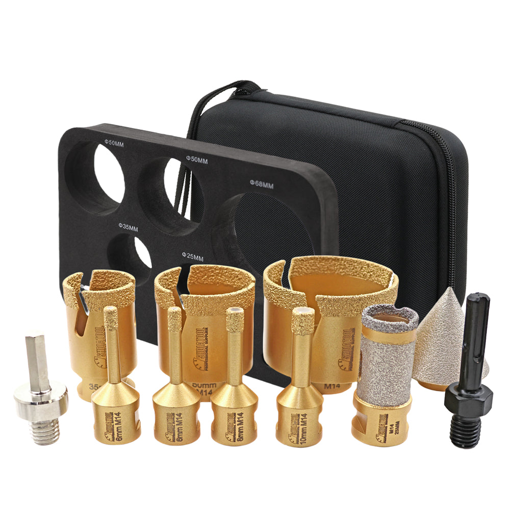SHDIATOOL Diamond 11pcs/kit Core Drill Bits Milling Bit Chamfer Adaptor Set For Ceramic Tile Porcelain Tile Marble