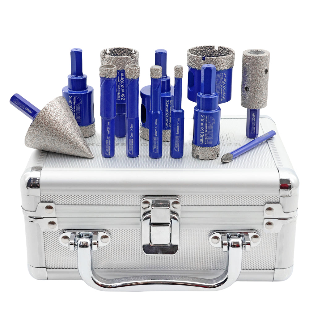 Shdiatool 10/12/13PCS Diamond Hole Saw Drill Bits Kit Hexagon Shank  for Granite Tile Marble