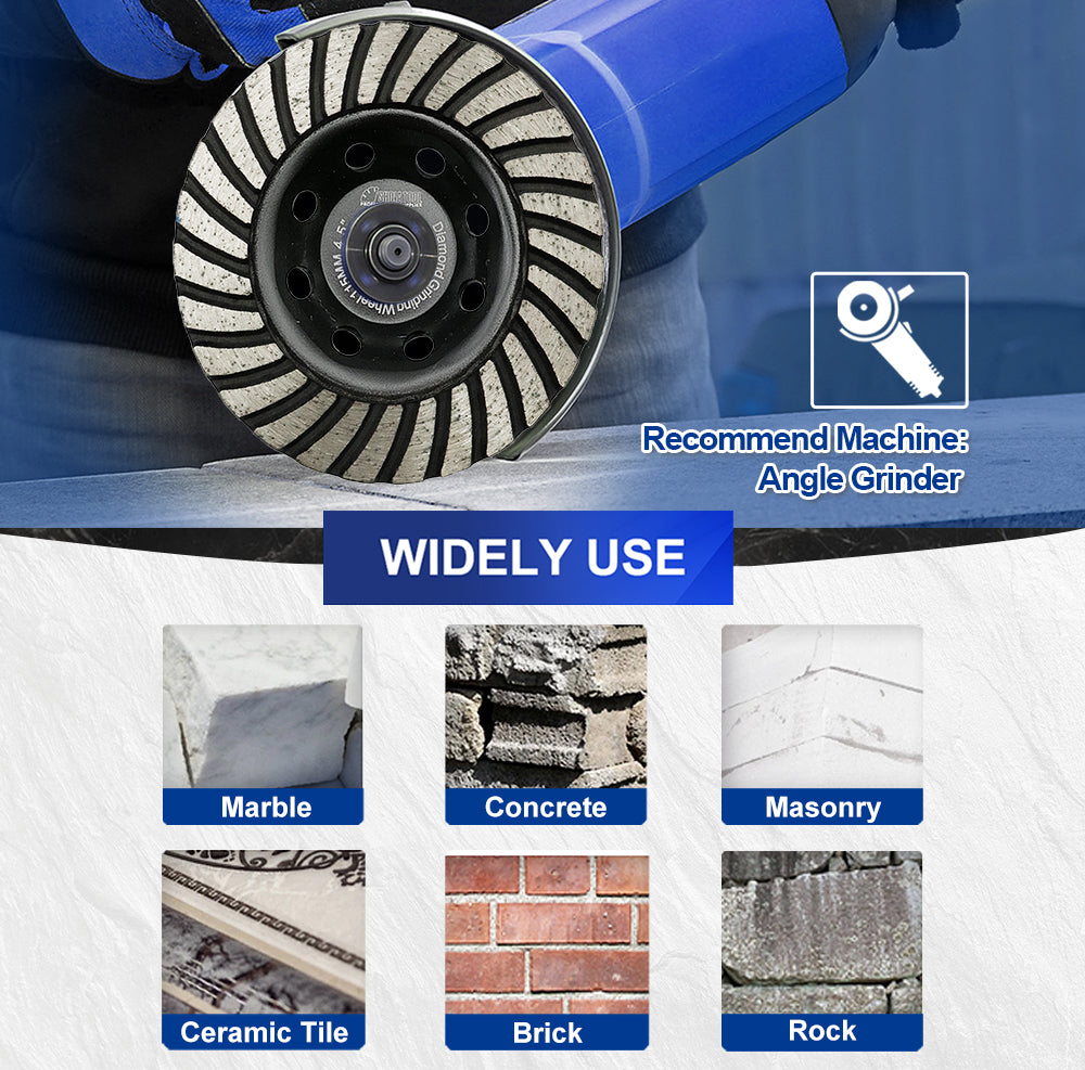 Shdiatool Turbo Row Diamond Grinding Cup Wheel for Concrete Granite Masonry Brick 4"/4.5"/5"/7"