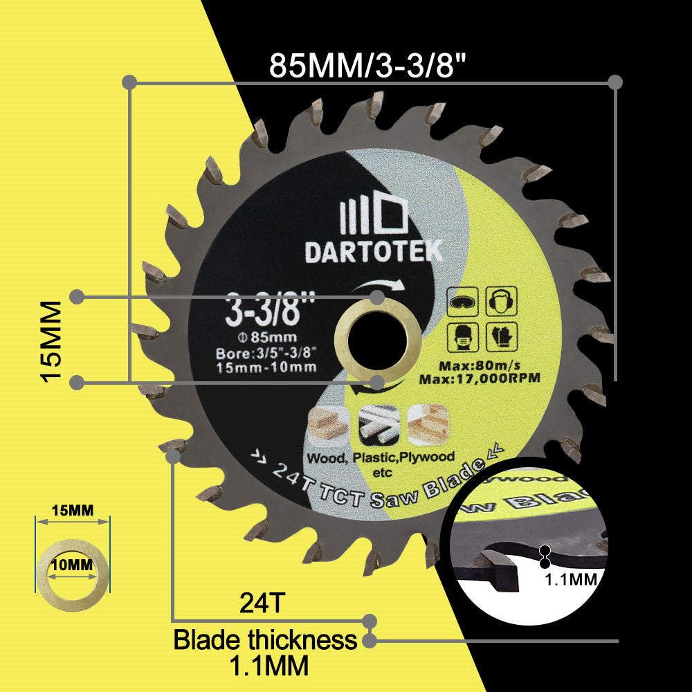 DARTOTEK 2/3/5pcs 3-3/8inch 85MM TCT Wood Diamond Saw Blade Tree Triming Disc