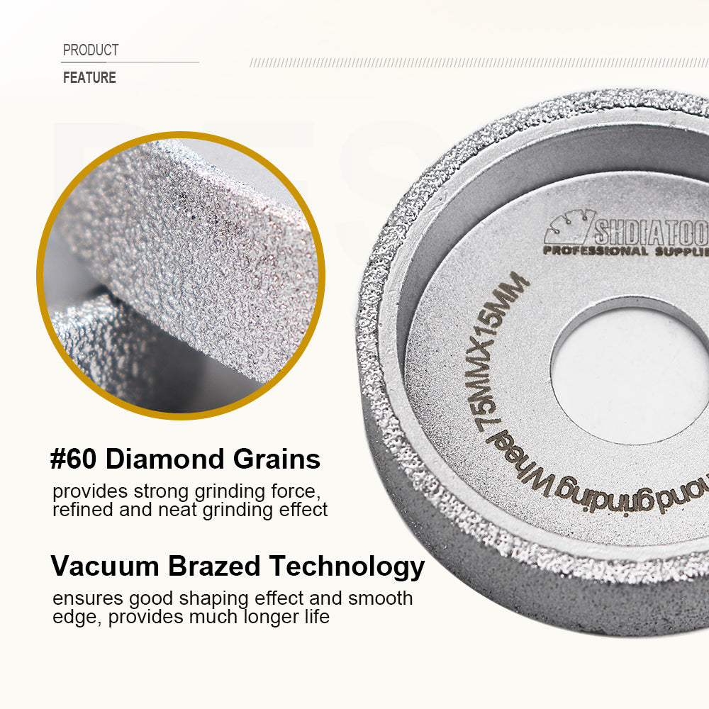 SHDIATOOL 3"/75mm Diamond Flat Profile Wheel (5 Styles Available) for Stone Tile - SHDIATOOL