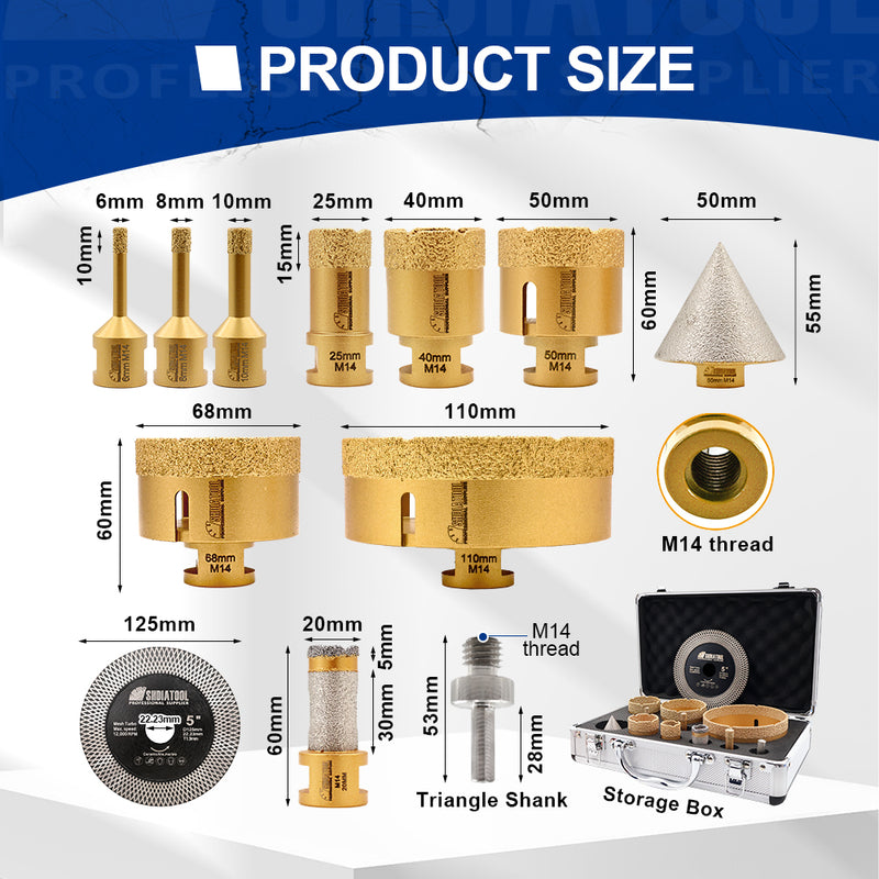 Shdiatool Diamond Core Drill Bits 12pcs/Kit Ceramic Tile Hole Saw Set