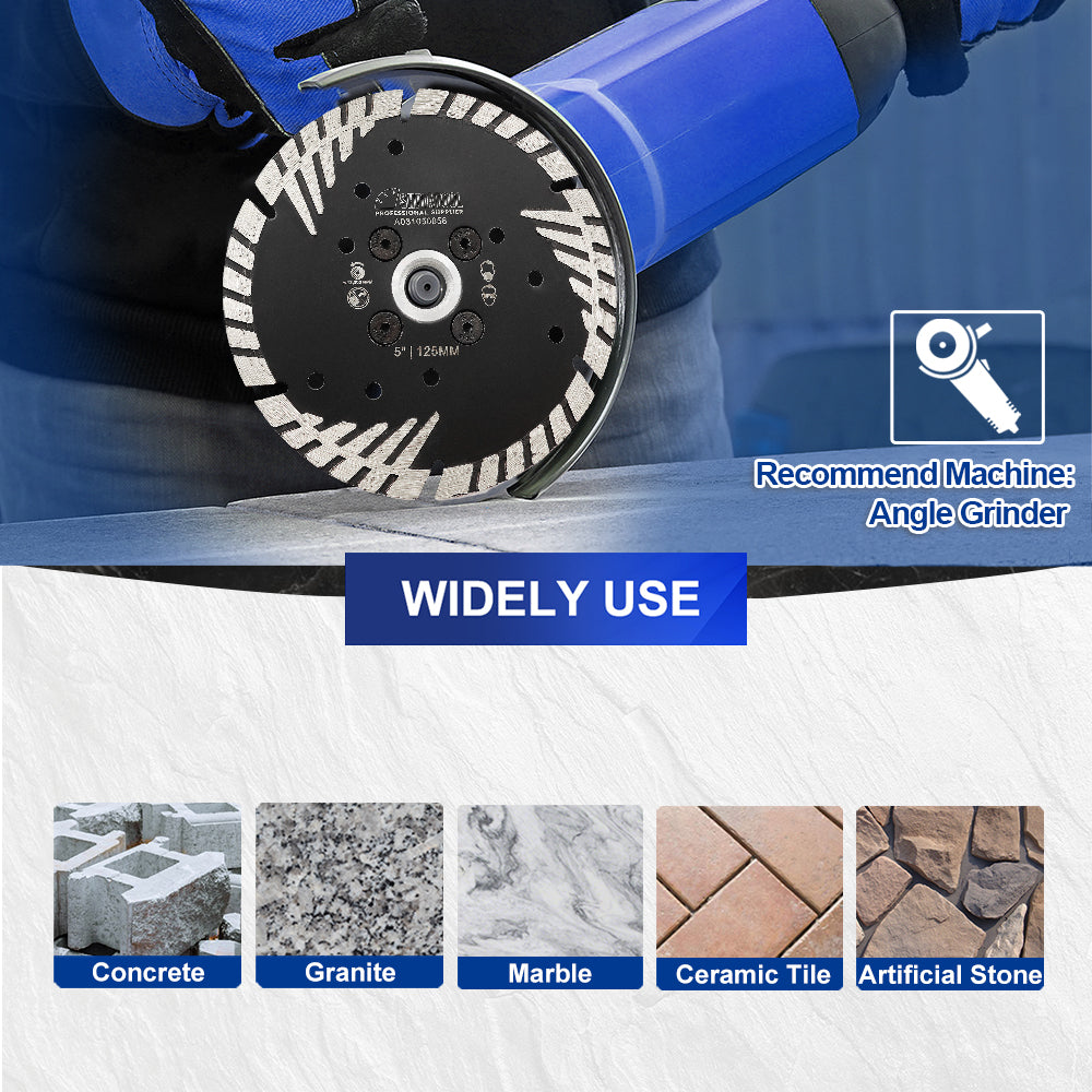 Turbo Blade with Slant Protection Teeth Cutting Granite Marble Concrete 9" 5/8-11 Flange