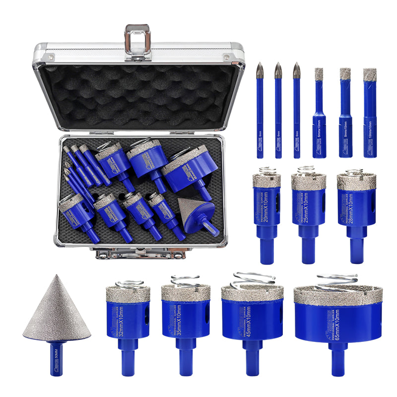 SHDIATOOL 14PCS 6-65MM Diamond Triangle Shank Drill Core Bits 2" Chamfer Beveling Bit 6MM Carbide Bit Ceramic Tile Porcelain Tile Ceramic Granite Marble